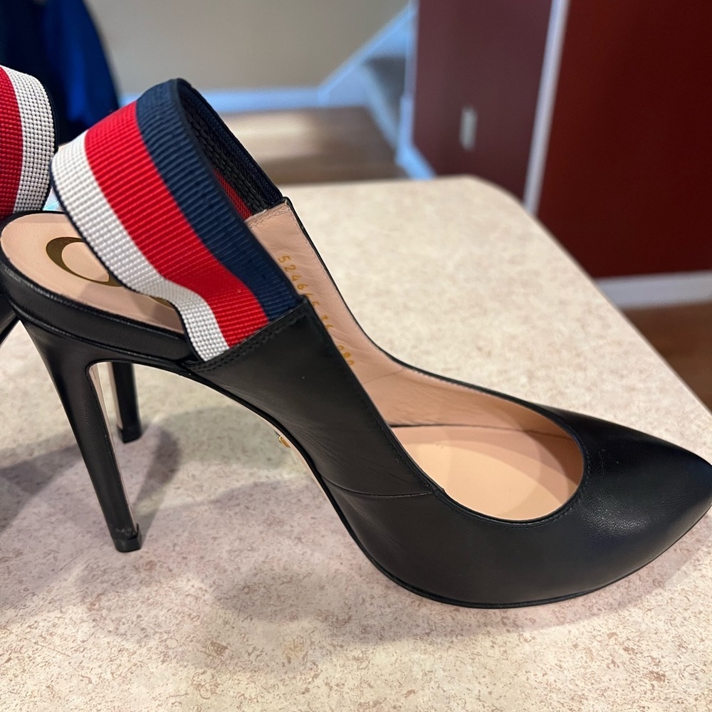 GUCCI SYLVIE WEB SLINGBACK BLACK LEATHER 3.25" HEELS PUMP SHOES 36 - Picture 9 of 14